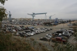 Newport News Shipyard, with the James River in the background